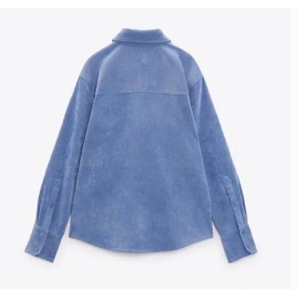 Zara Fine-Waled Blue Corduroy Button Down Shirt size S - Picture 6 of 6
